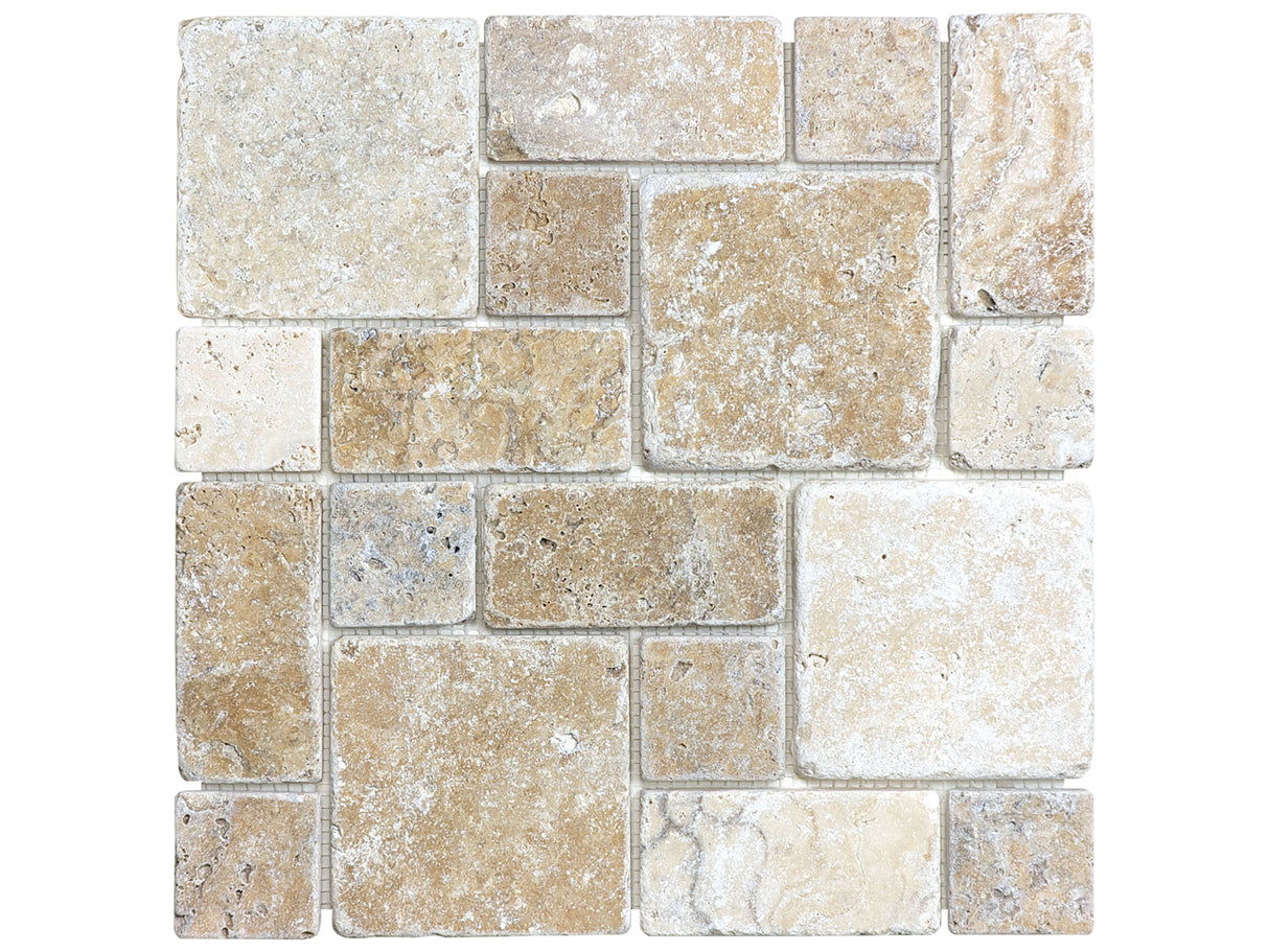 Roman Pattern Picasso Tumbled Travertine Mosaic