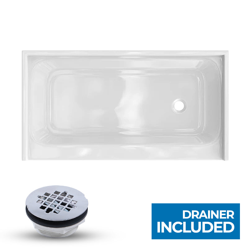Shower Tray - Right Drain Single Threshold - Acrylic and Fiberglass - 60 X 32 X 5.5