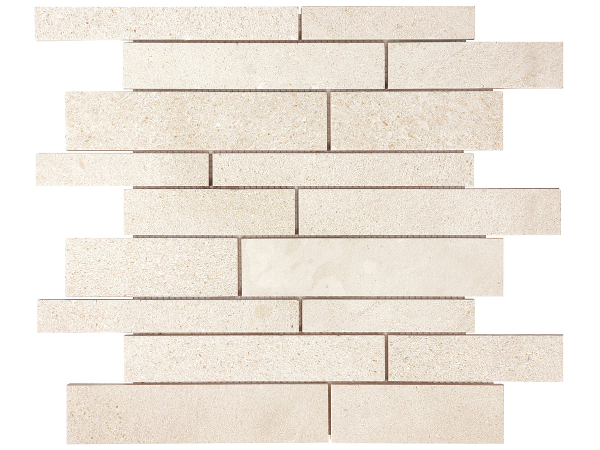 Random Strip Serene Ivory Polished Limestone Mosaic
