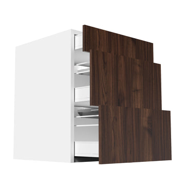 RTA - Walnut - Three Drawer Base Cabinets | 24"W x 34.5"H x 24"D