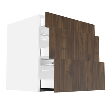 RTA - Walnut - Three Drawer Base Cabinets | 30"W x 34.5"H x 24"D