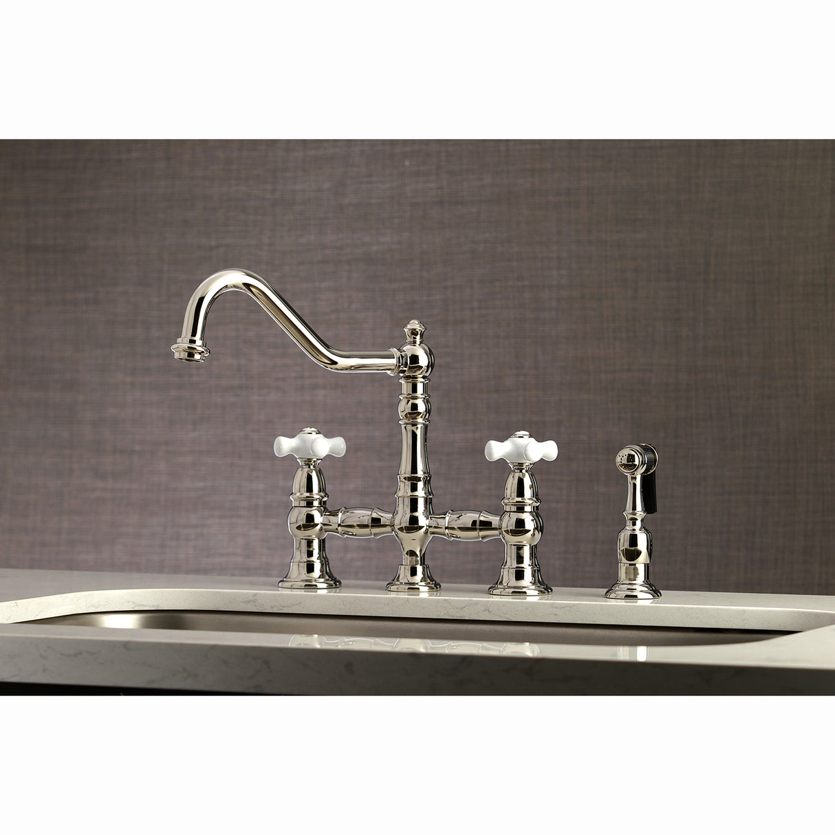 Restoration 8" Bridge Kitchen Faucet With Sprayer, 1.8 GPM Flow Rate