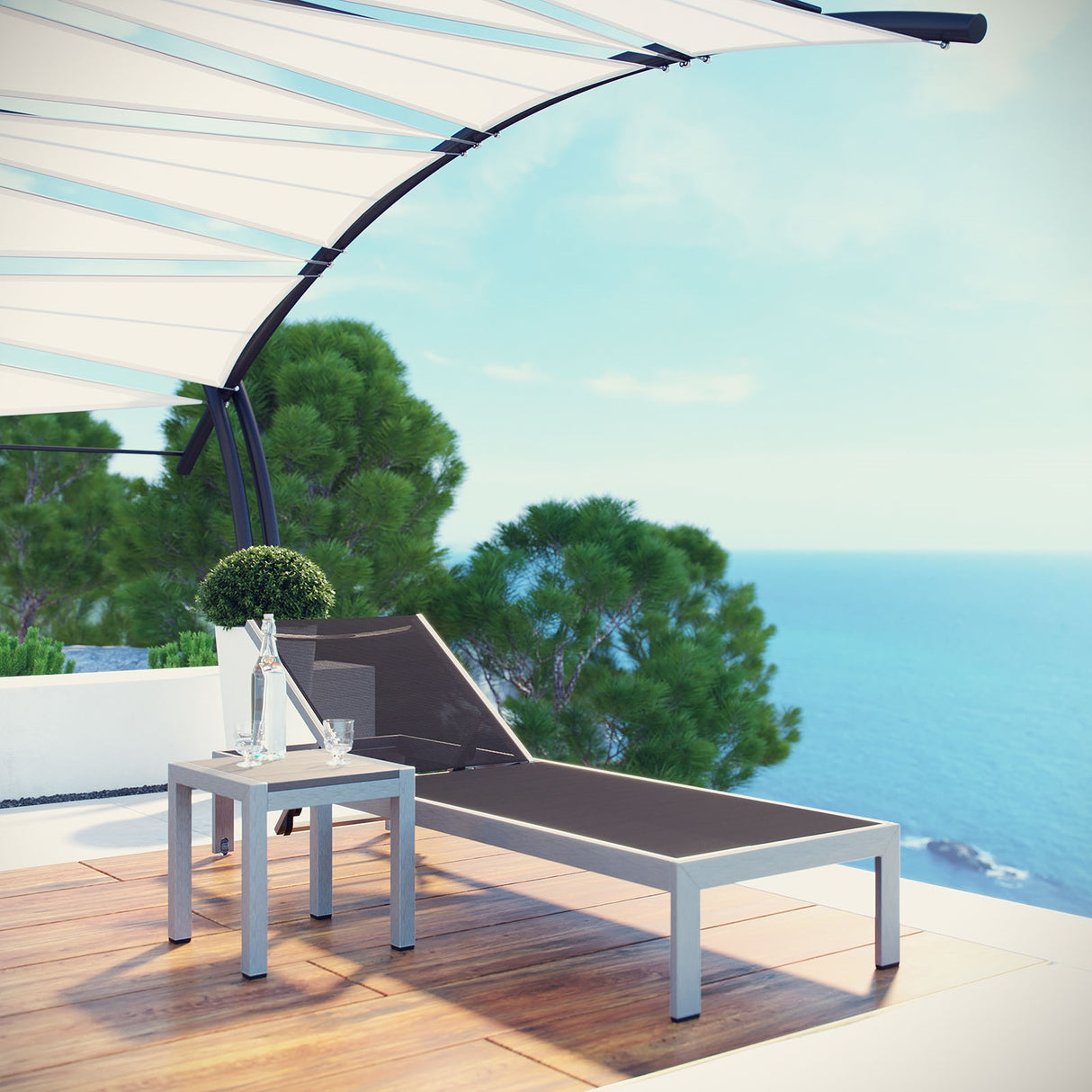 Shore 2 Piece Outdoor Patio Aluminum Set With Side Table - BUILDMYPLACE