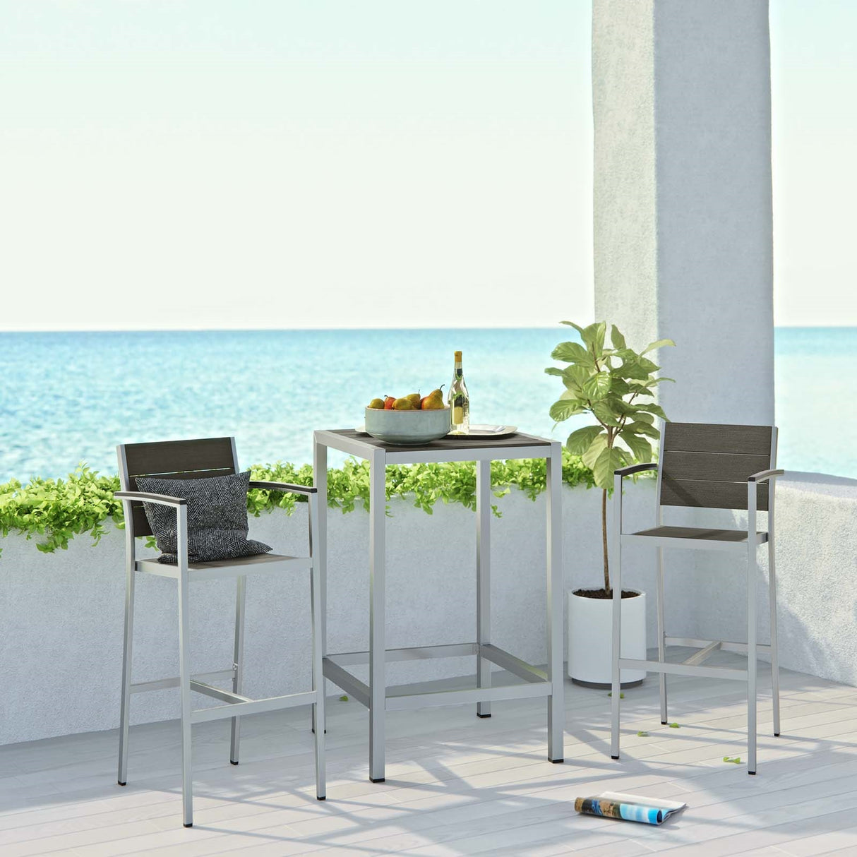 Shore 3 Piece Outdoor Patio Aluminum Outdoor Pub Set With Bar Table - BUILDMYPLACE