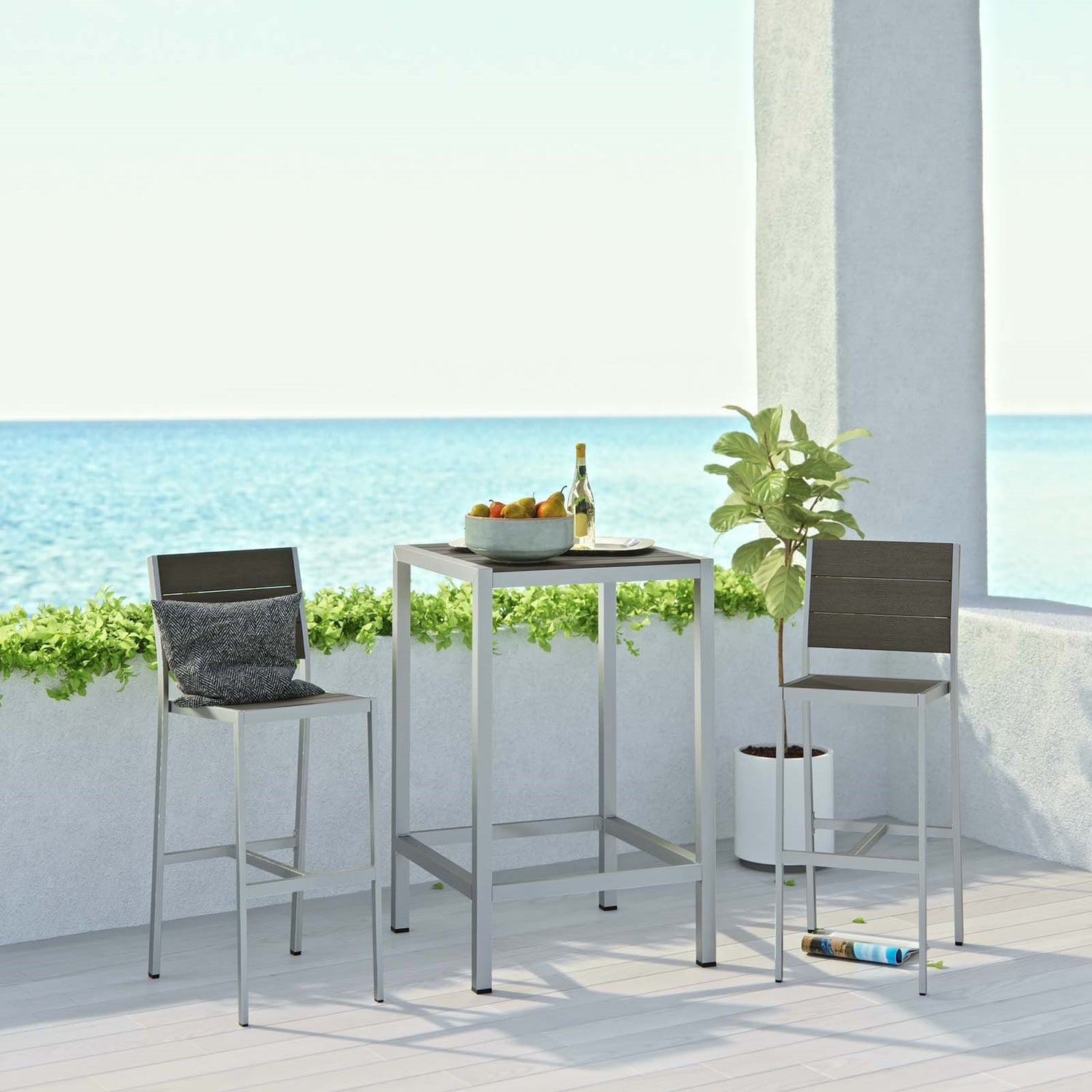 Shore 3 Piece  2 Seater Outdoor Patio Aluminum Outdoor Pub Set - BUILDMYPLACE