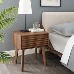 Mid Century Render Modern End Table Nightstand With Four Tapered Wood Legs - Small End Table In Walnut Grain Laminate - BUILDMYPLACE
