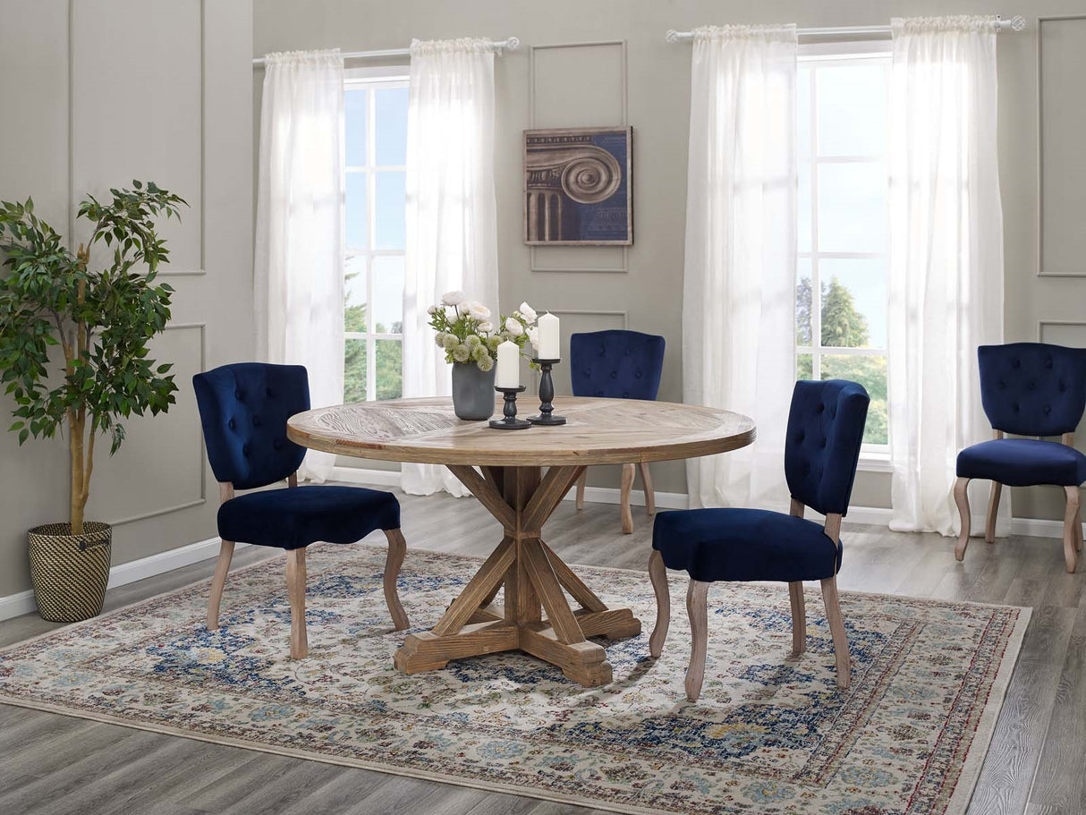 Stitch 59" Round Pine Wood Dining Table - Farmhouse Kitchen And Dining Room Table - BUILDMYPLACE