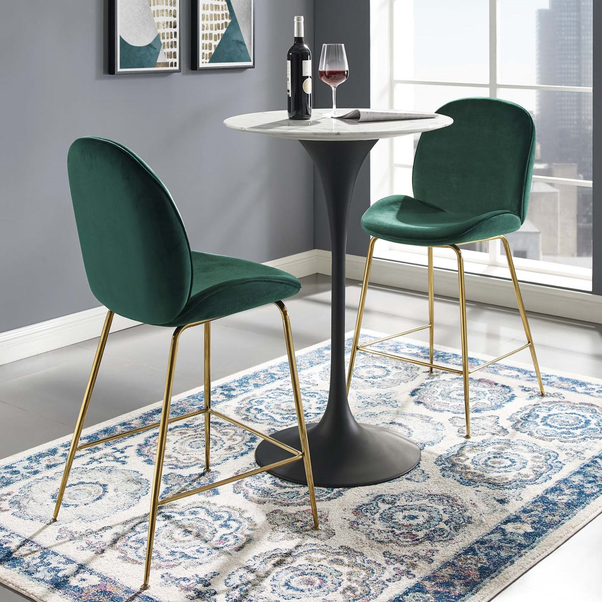 Lippa 28" Round Artificial Marble Bar Table In Black Stand - BUILDMYPLACE