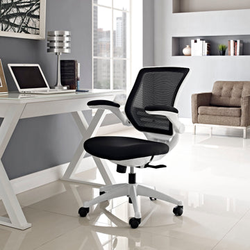 Edge White Base Office Chair With Mesh Back  Vinyl Seat With Flip-up Arms - Black, Grey