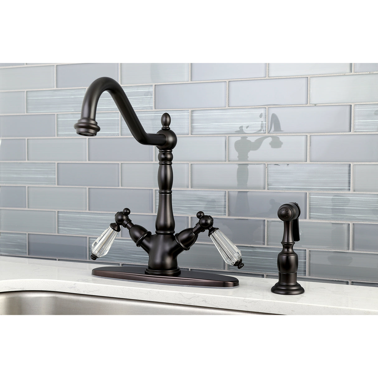 Wilshire Mono Deck Mount Kitchen Faucet with Brass Sprayer