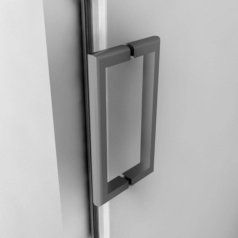 Semi - Frameless Sliding Shower Door With Clear Glass And Horizontal Handles - Lagoon