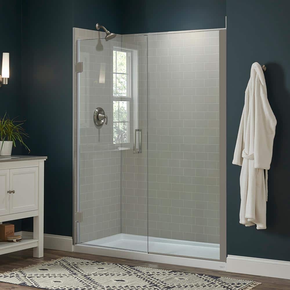 Marina Framed Stainless Steel Pivot Shower Door & Panel with 3/8 In Tempered Safety Glass