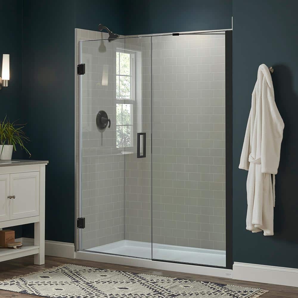 Marina Framed Stainless Steel Pivot Shower Door & Panel with 3/8 In Tempered Safety Glass