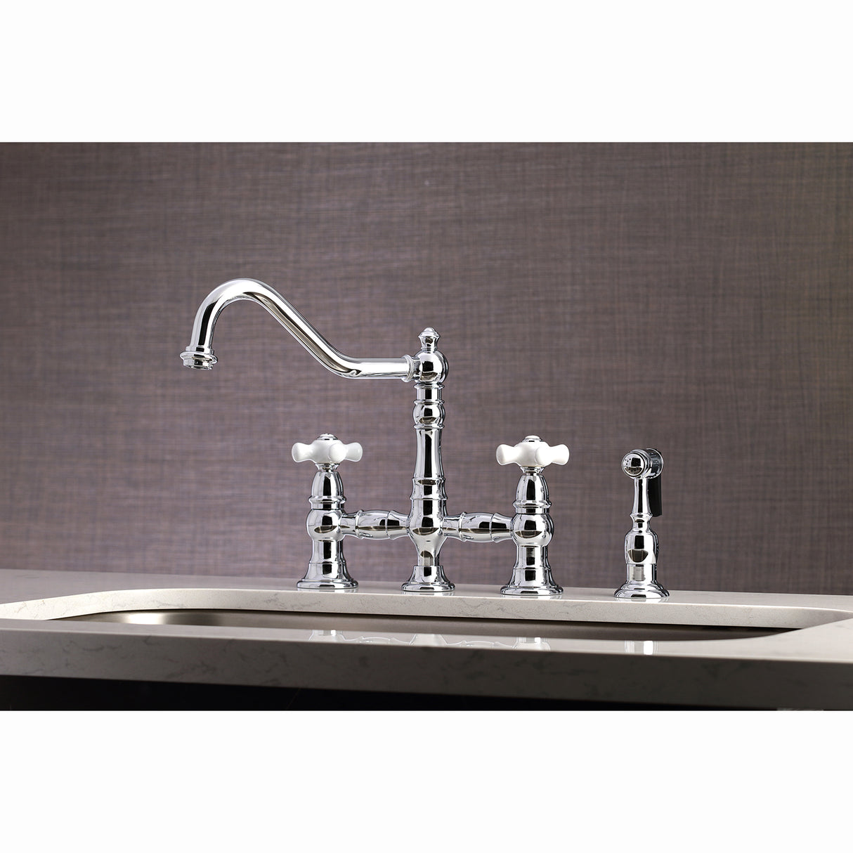 Restoration 8" Bridge Kitchen Faucet With Sprayer, 1.8 GPM Flow Rate
