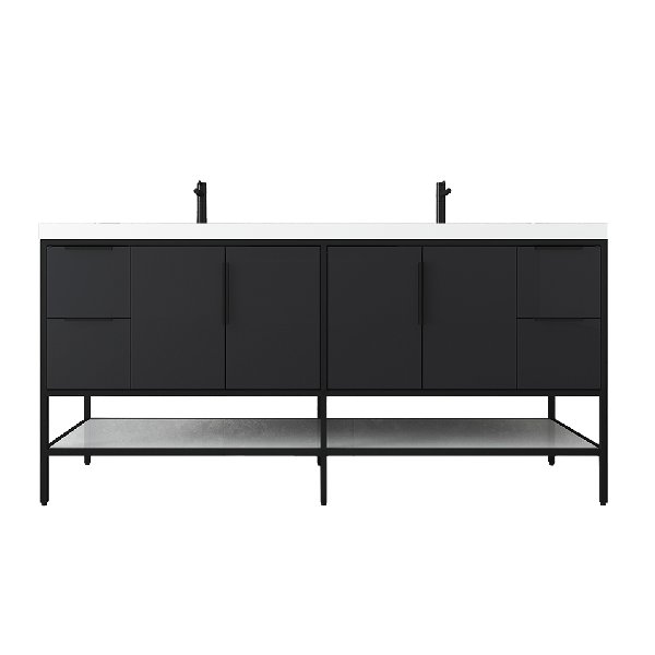 Marinus Freestanding Bathroom Vanity With Reinforced Acrylic Sink, Doors & Open Storage Shelves