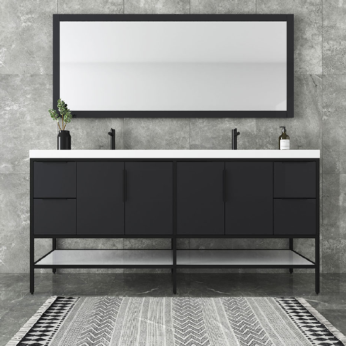 Marinus Freestanding Bathroom Vanity With Reinforced Acrylic Sink, Doors & Open Storage Shelves