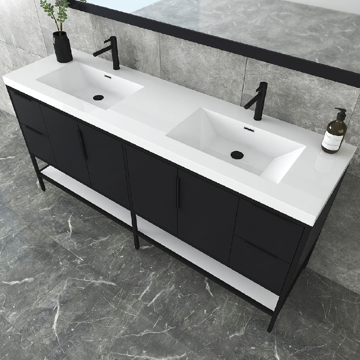 Marinus Freestanding Bathroom Vanity With Reinforced Acrylic Sink, Doors & Open Storage Shelves