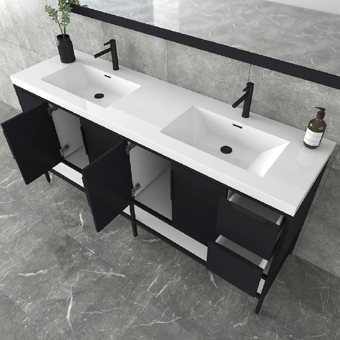 Marinus Freestanding Bathroom Vanity With Reinforced Acrylic Sink, Doors & Open Storage Shelves