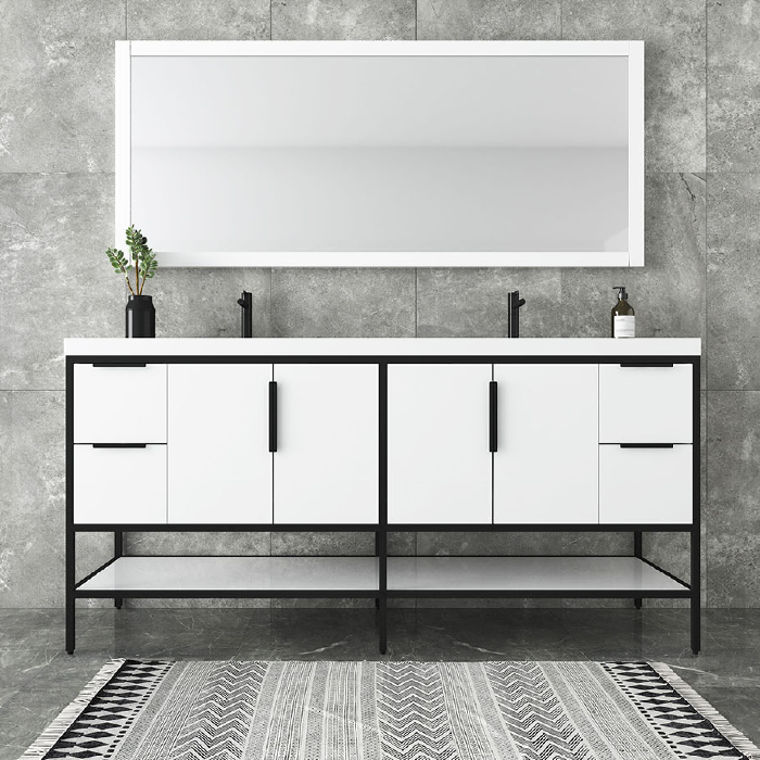 Marinus Freestanding Bathroom Vanity With Reinforced Acrylic Sink, Doors & Open Storage Shelves