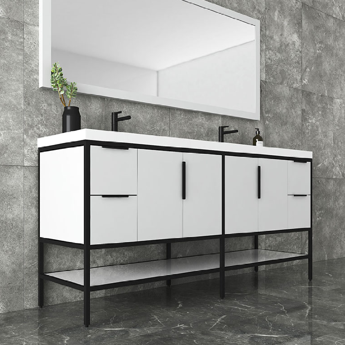 Marinus Freestanding Bathroom Vanity With Reinforced Acrylic Sink, Doors & Open Storage Shelves