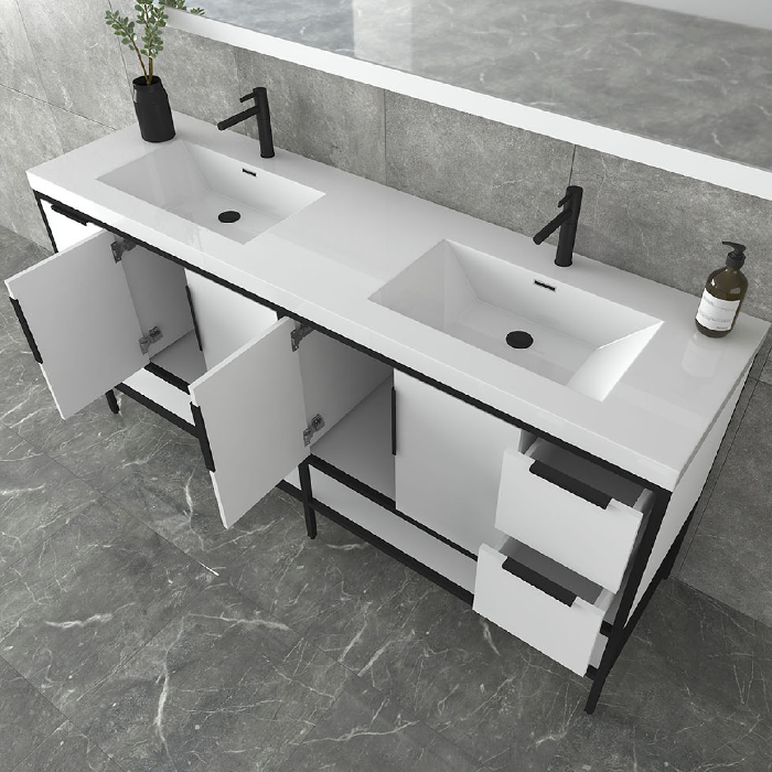 Marinus Freestanding Bathroom Vanity With Reinforced Acrylic Sink, Doors & Open Storage Shelves
