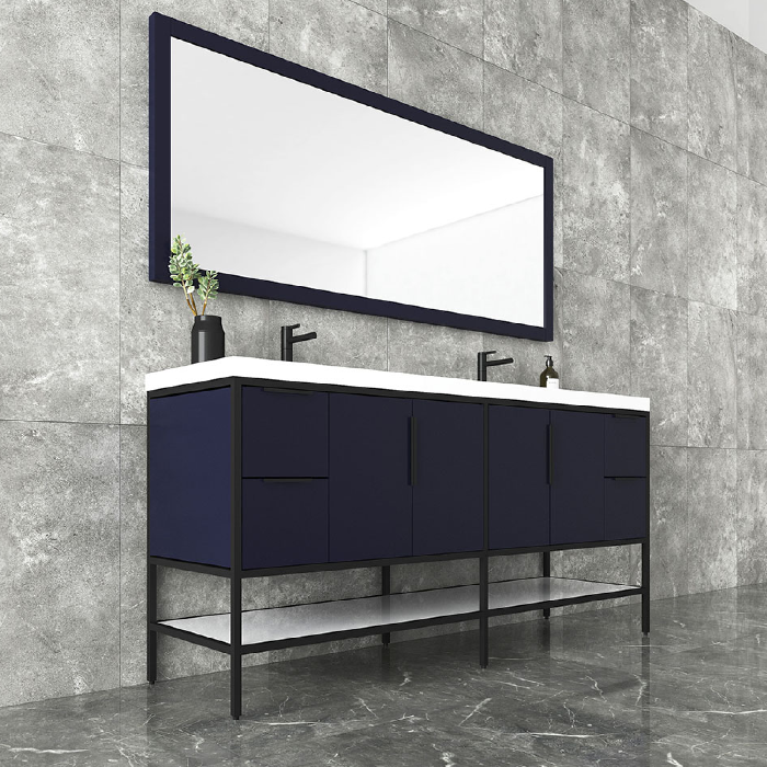 Marinus Freestanding Bathroom Vanity With Reinforced Acrylic Sink, Doors & Open Storage Shelves