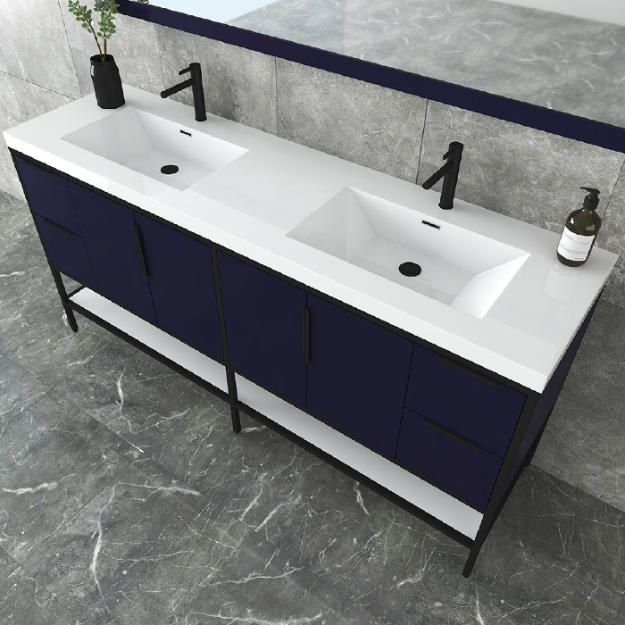 Marinus Freestanding Bathroom Vanity With Reinforced Acrylic Sink, Doors & Open Storage Shelves