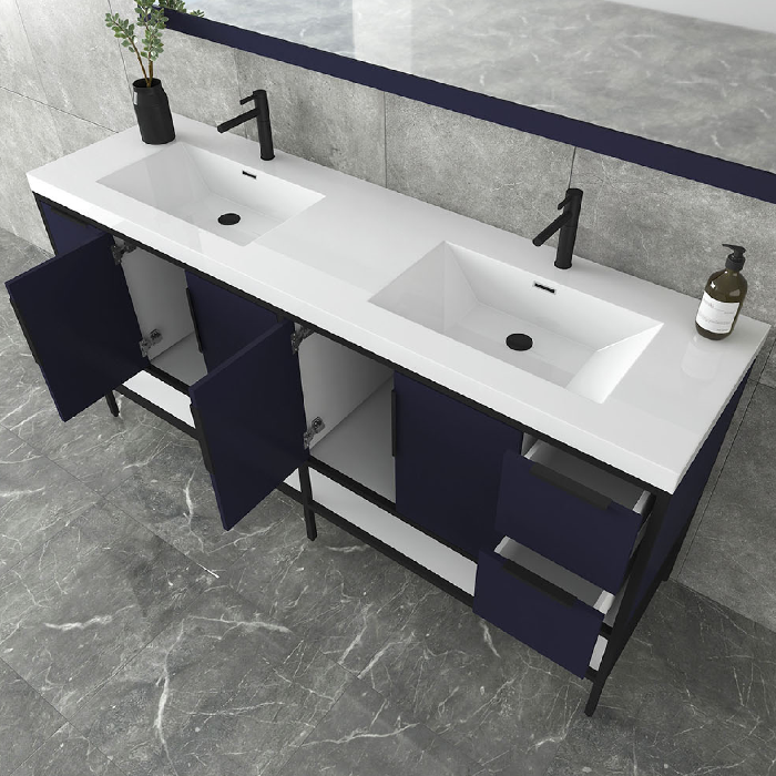 Marinus Freestanding Bathroom Vanity With Reinforced Acrylic Sink, Doors & Open Storage Shelves
