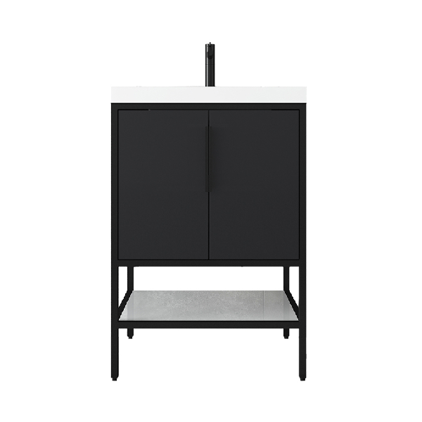 Marinus Freestanding Bathroom Vanity With Reinforced Acrylic Sink, Doors & Open Storage Shelves