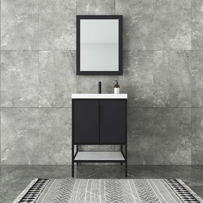 Marinus Freestanding Bathroom Vanity With Reinforced Acrylic Sink, Doors & Open Storage Shelves