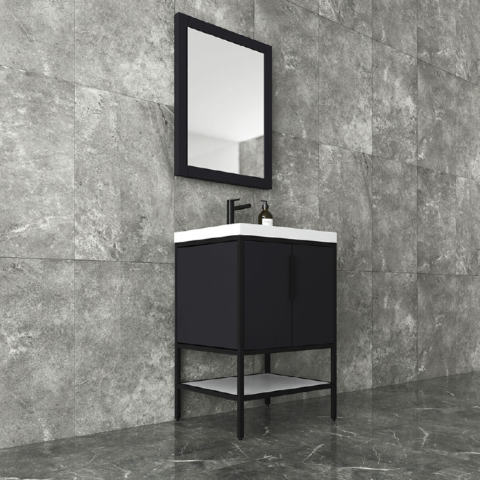 Marinus Freestanding Bathroom Vanity With Reinforced Acrylic Sink, Doors & Open Storage Shelves