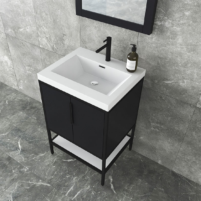 Marinus Freestanding Bathroom Vanity With Reinforced Acrylic Sink, Doors & Open Storage Shelves