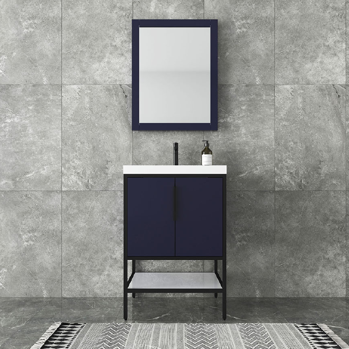 Marinus Freestanding Bathroom Vanity With Reinforced Acrylic Sink, Doors & Open Storage Shelves