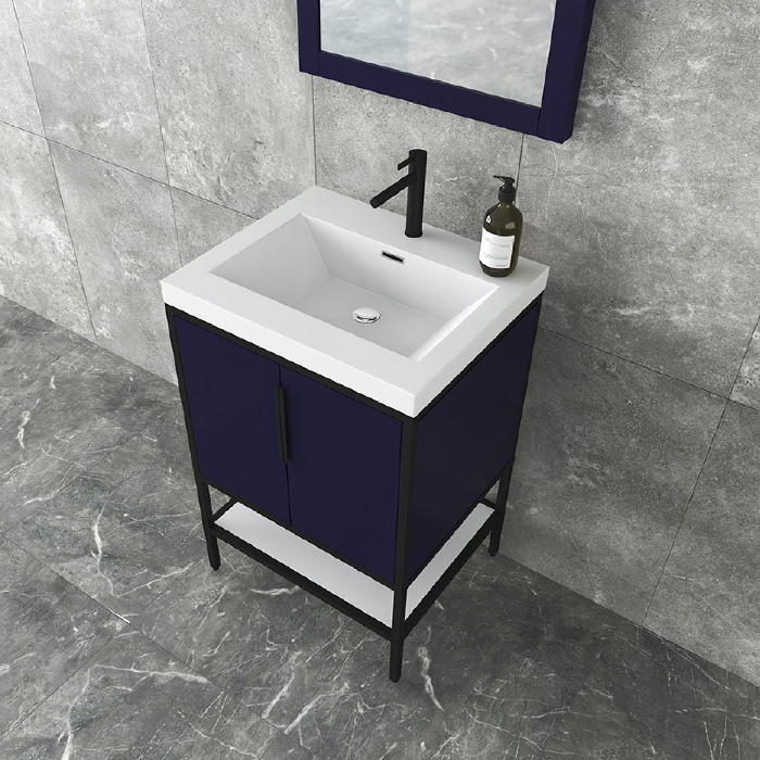 Marinus Freestanding Bathroom Vanity With Reinforced Acrylic Sink, Doors & Open Storage Shelves