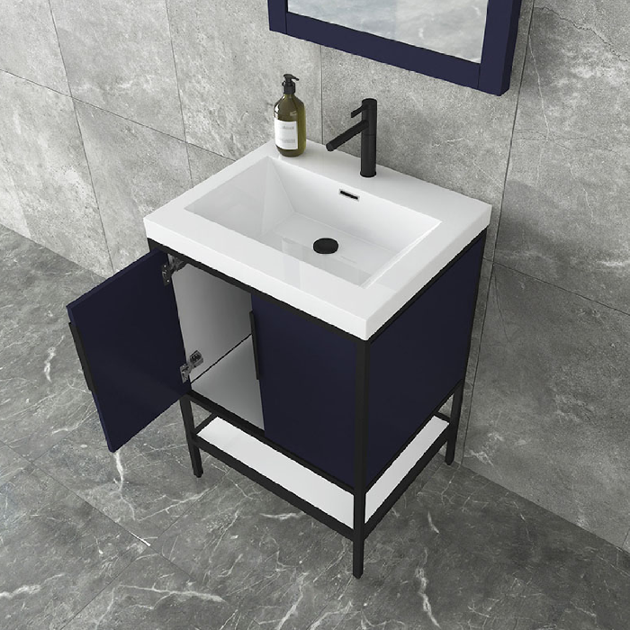 Marinus Freestanding Bathroom Vanity With Reinforced Acrylic Sink, Doors & Open Storage Shelves