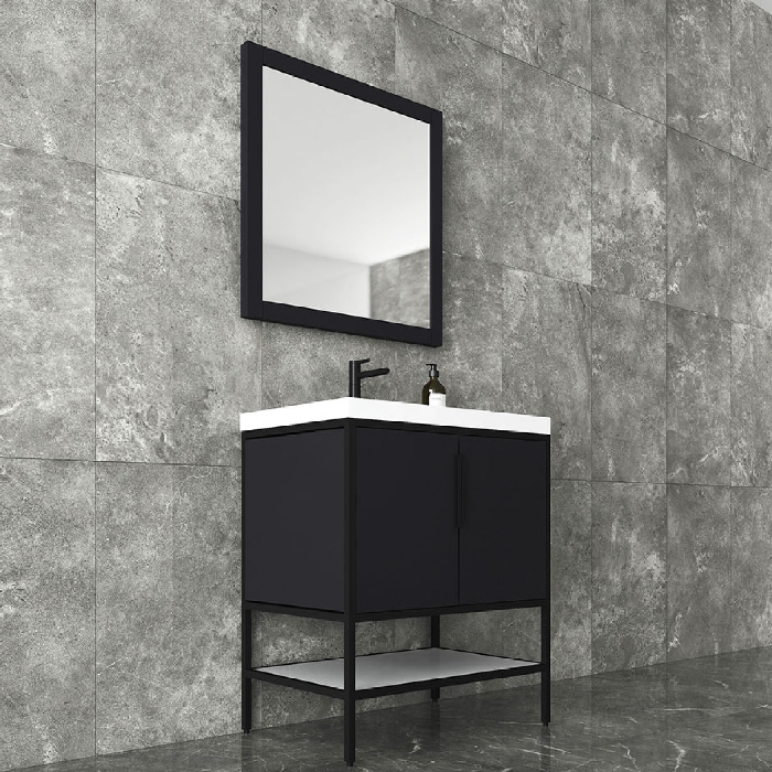 Marinus Freestanding Bathroom Vanity With Reinforced Acrylic Sink, Doors & Open Storage Shelves
