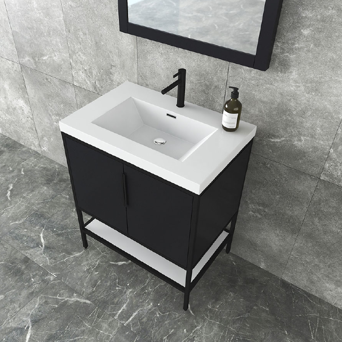 Marinus Freestanding Bathroom Vanity With Reinforced Acrylic Sink, Doors & Open Storage Shelves