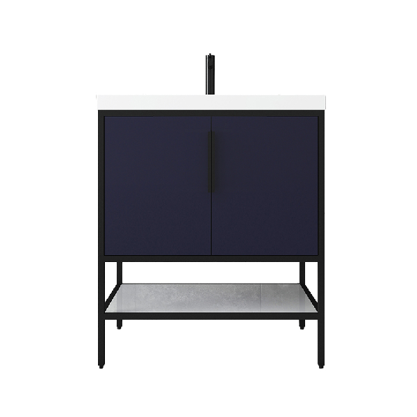 Marinus Freestanding Bathroom Vanity With Reinforced Acrylic Sink, Doors & Open Storage Shelves