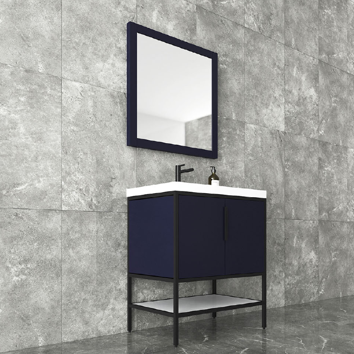Marinus Freestanding Bathroom Vanity With Reinforced Acrylic Sink, Doors & Open Storage Shelves