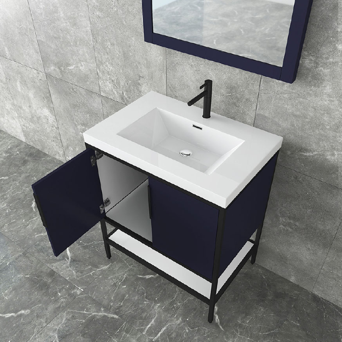 Marinus Freestanding Bathroom Vanity With Reinforced Acrylic Sink, Doors & Open Storage Shelves