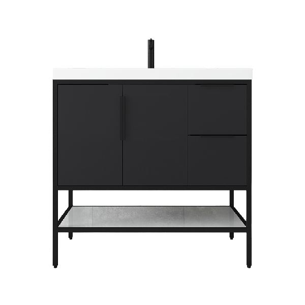 Marinus Freestanding Bathroom Vanity With Reinforced Acrylic Sink, Doors & Open Storage Shelves