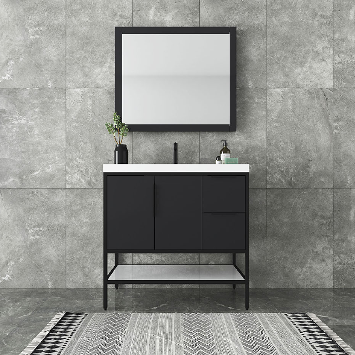 Marinus Freestanding Bathroom Vanity With Reinforced Acrylic Sink, Doors & Open Storage Shelves