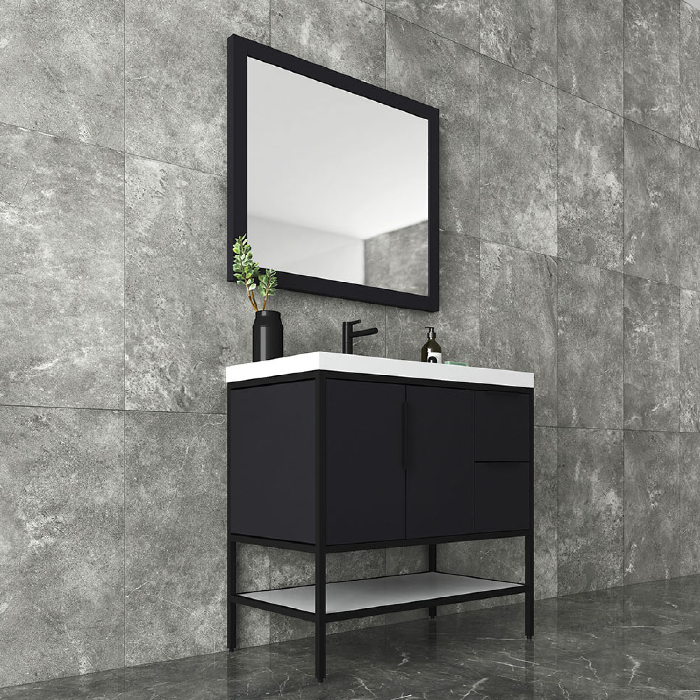 Marinus Freestanding Bathroom Vanity With Reinforced Acrylic Sink, Doors & Open Storage Shelves