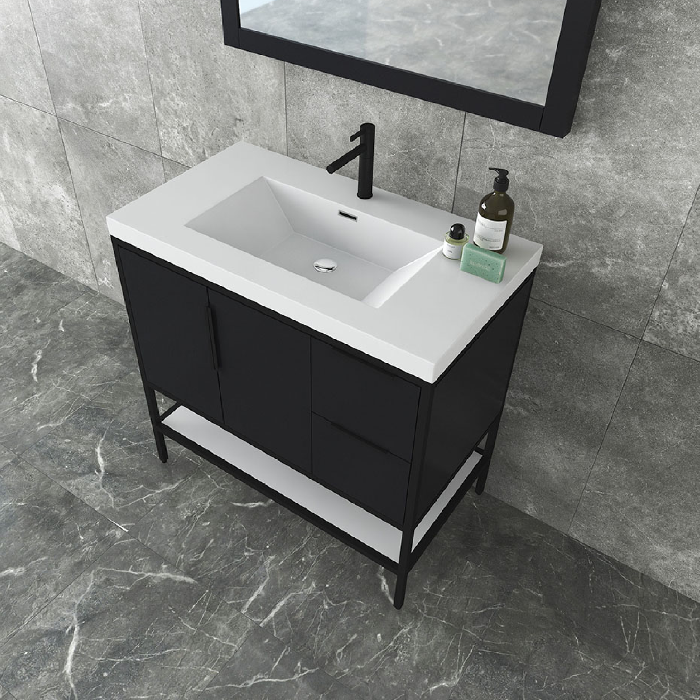 Marinus Freestanding Bathroom Vanity With Reinforced Acrylic Sink, Doors & Open Storage Shelves