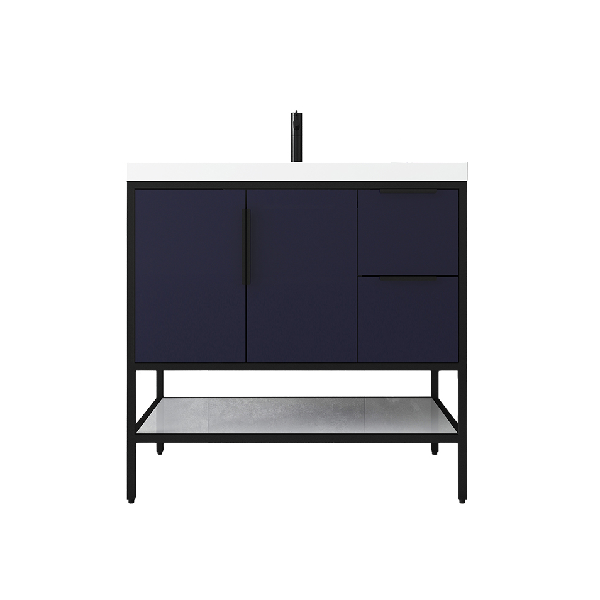 Marinus Freestanding Bathroom Vanity With Reinforced Acrylic Sink, Doors & Open Storage Shelves