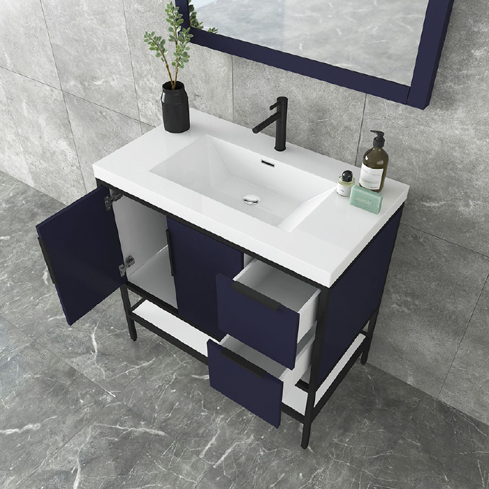 Marinus Freestanding Bathroom Vanity With Reinforced Acrylic Sink, Doors & Open Storage Shelves