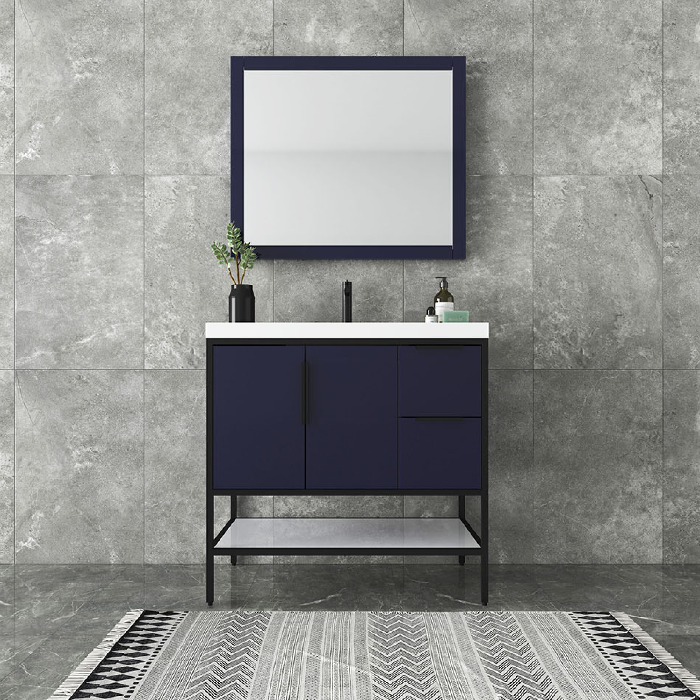 Marinus Freestanding Bathroom Vanity With Reinforced Acrylic Sink, Doors & Open Storage Shelves