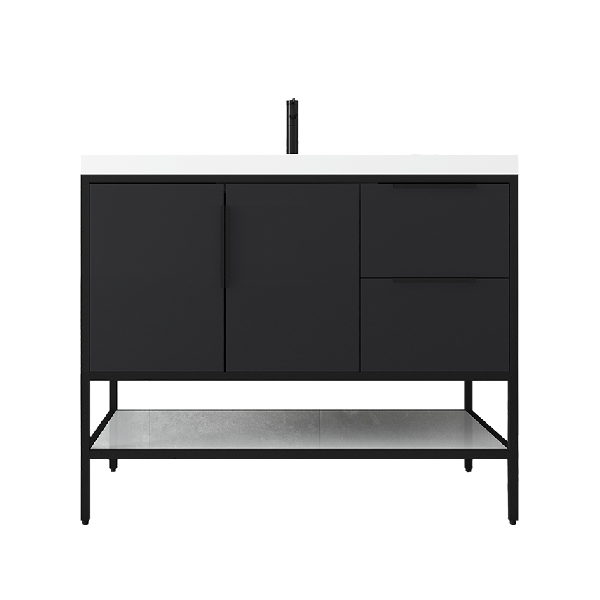 Marinus Freestanding Bathroom Vanity With Reinforced Acrylic Sink, Doors & Open Storage Shelves