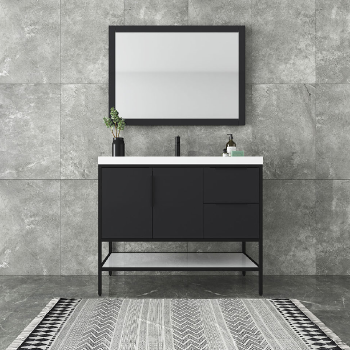 Marinus Freestanding Bathroom Vanity With Reinforced Acrylic Sink, Doors & Open Storage Shelves