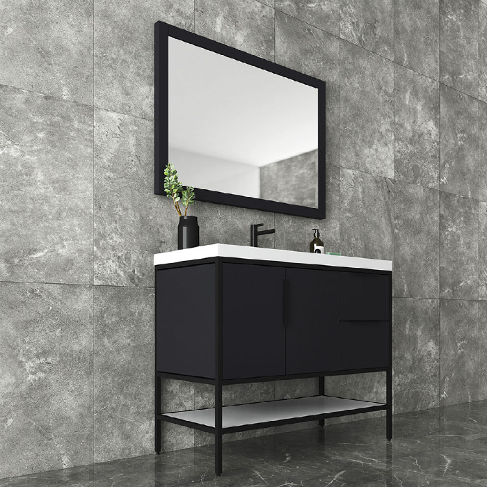 Marinus Freestanding Bathroom Vanity With Reinforced Acrylic Sink, Doors & Open Storage Shelves